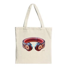 Colorful Headphones Tote Bag  Beige Canvas Multifunctional Reusable Shopping Bag