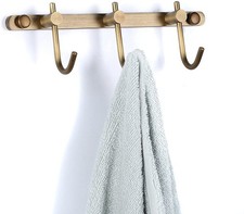 Antique Brass Towel Hook Rack, Brushed Wall Hooks with 3 Hooks - Rustic Bath ...