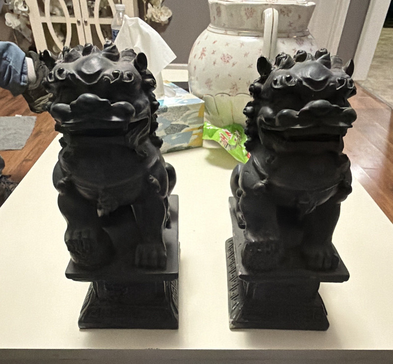 At Home Black Resin Foo Dog Guardian Lion Bookends Set of 2 Matte Asian