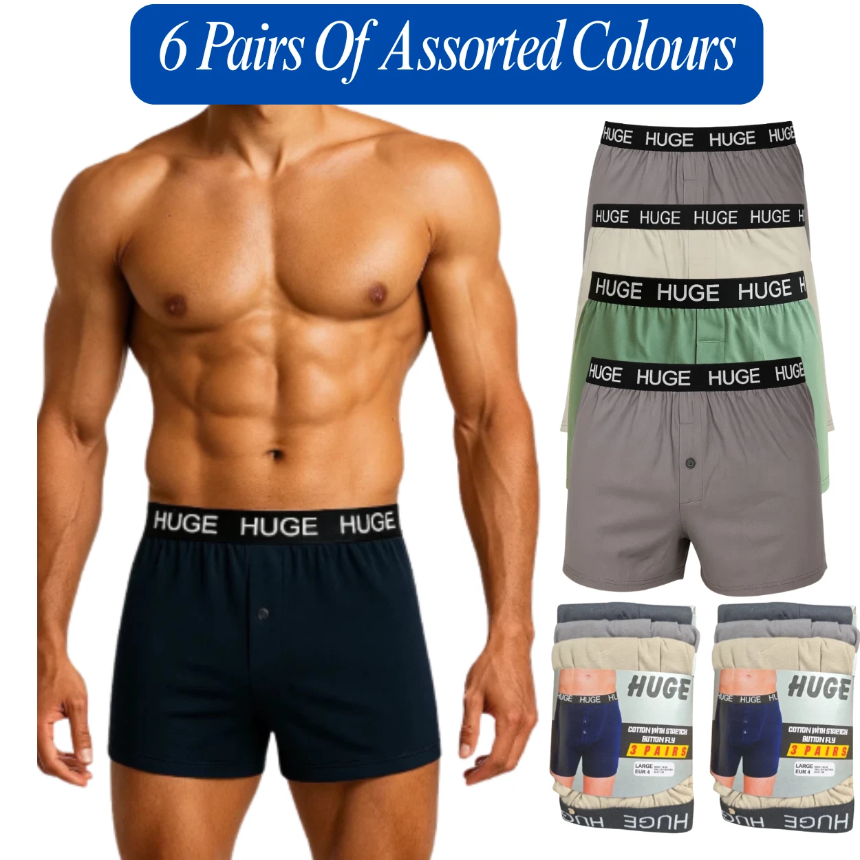 6 Pack Cotton Boxers
