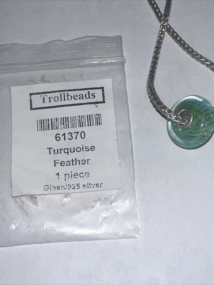 Autêntico Trollbeads vidro 61370 pena turquesa *0 - Imagem 4 de 4