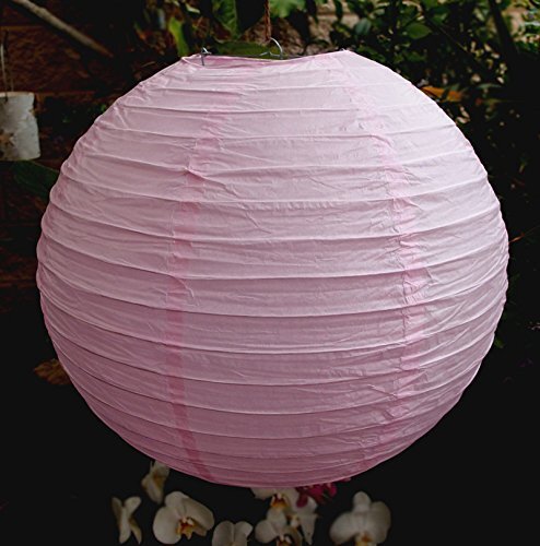 (5-PAQUETE) 12" Linterna de papel redondo rosa, costillas uniformes, decoración colgante - Imagen 6 de 6
