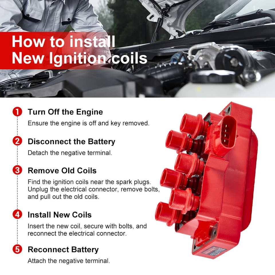 Bobina de encendido y 6 bujías y 6 cables para Ford Explorer Sport Trac V6 4,0 l FD480 Foto 3 de 4