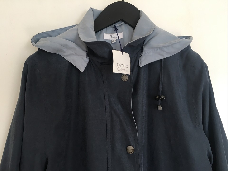 Debenhams Petite Collection New Microfibre Parka Navy Jackets Size 12P