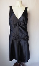 Alice + Olivia Silk Satin Dress with Silk Lining Plunging V-Neck Black 29" Waist
