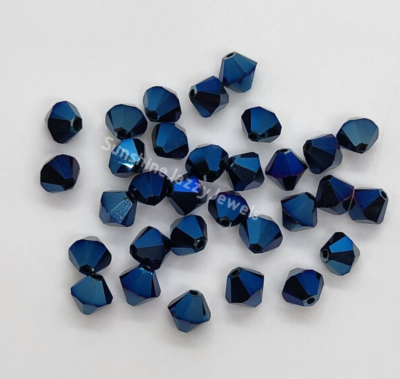 Swarovski Crystal Metallic Blue 2X Bicone Beads; 4mm (24) and 6mm (12)