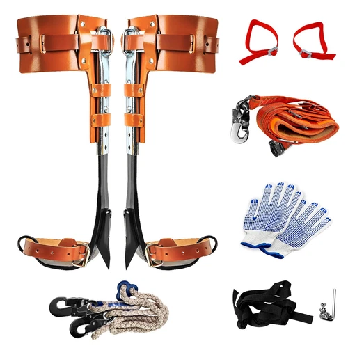 Tree Spikes Adjustable Height Pole Tree Climbing Spurs Steel w/2 Climbing Gear