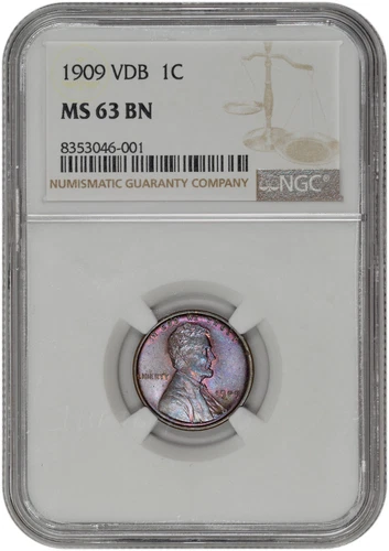 1909 VDB 1C Lincoln Wheat Cent NGC MS 63 BN with Purple Toning