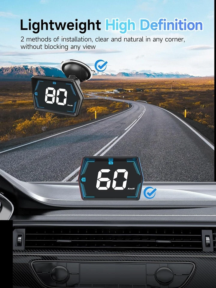 Digital GPS Speedometer Car HUD Head Up Display MPH KMH Compass Overspeed Alarm Foto 2 de 4