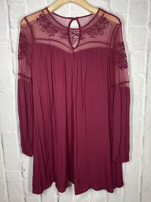 Francesca Blue Rain Sheath Straight Dress Size S Red Burgundy Laced Long Sleeve