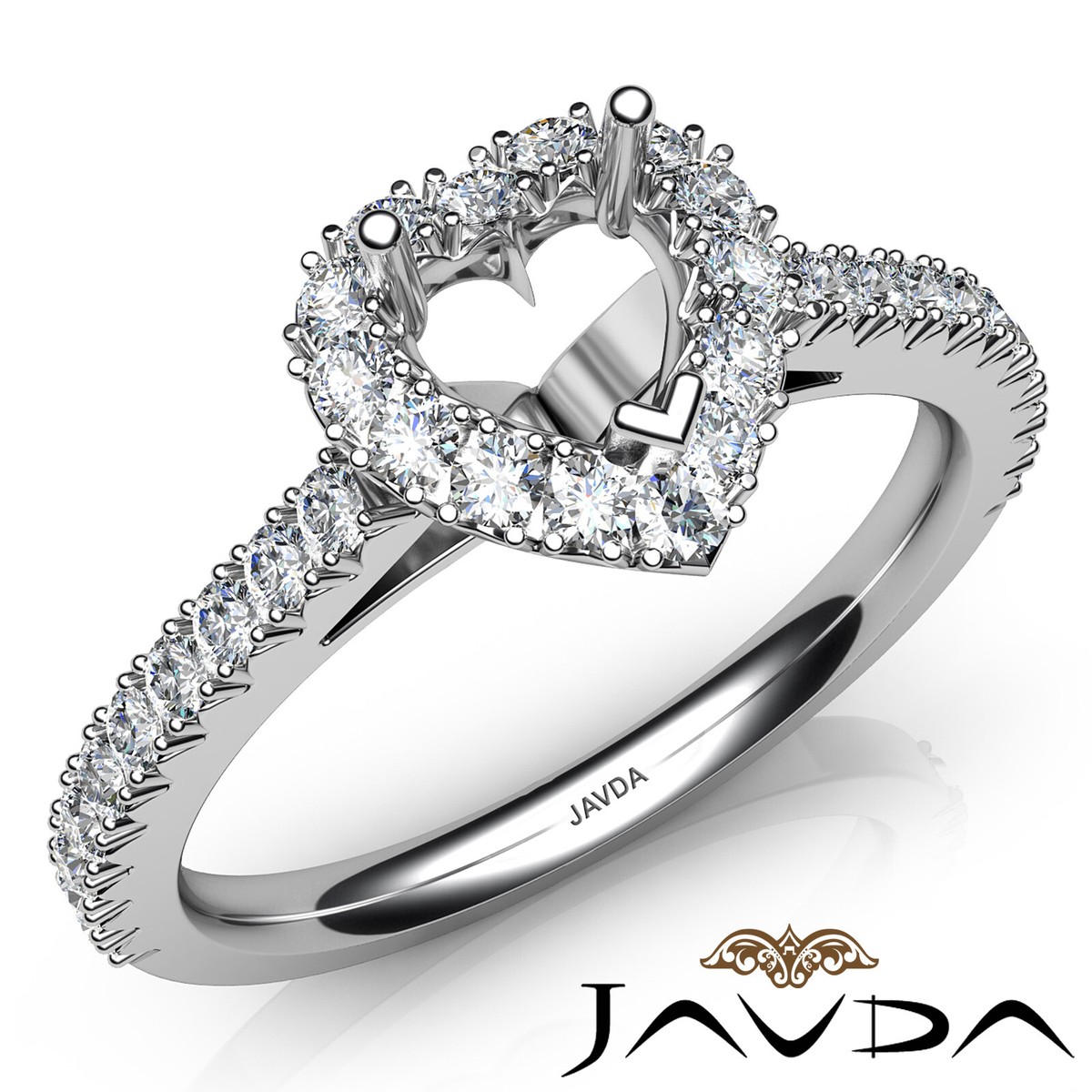Heart Semi Mount Diamond French V Cut Pave High-Setting Engagement