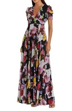 Mac Duggal 55933 Floral print mesh cap sleeve gown Sz 8 Black Multi $498