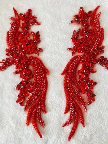 1 Paio Strass Rete Applique Motivo Perline Fiori Patch Vestiti Decorazione Abito - Foto 21 di 22