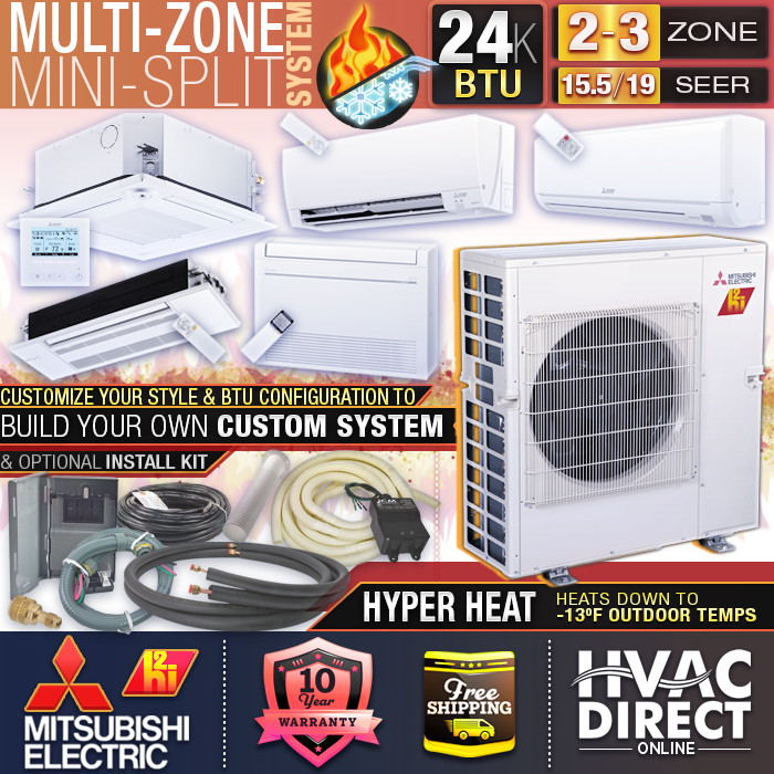 Mitsubishi H2i 2-3 Zone 24K BTU 15.5-19 SEER Hyper Heat Pump Mini Split  System | eBay