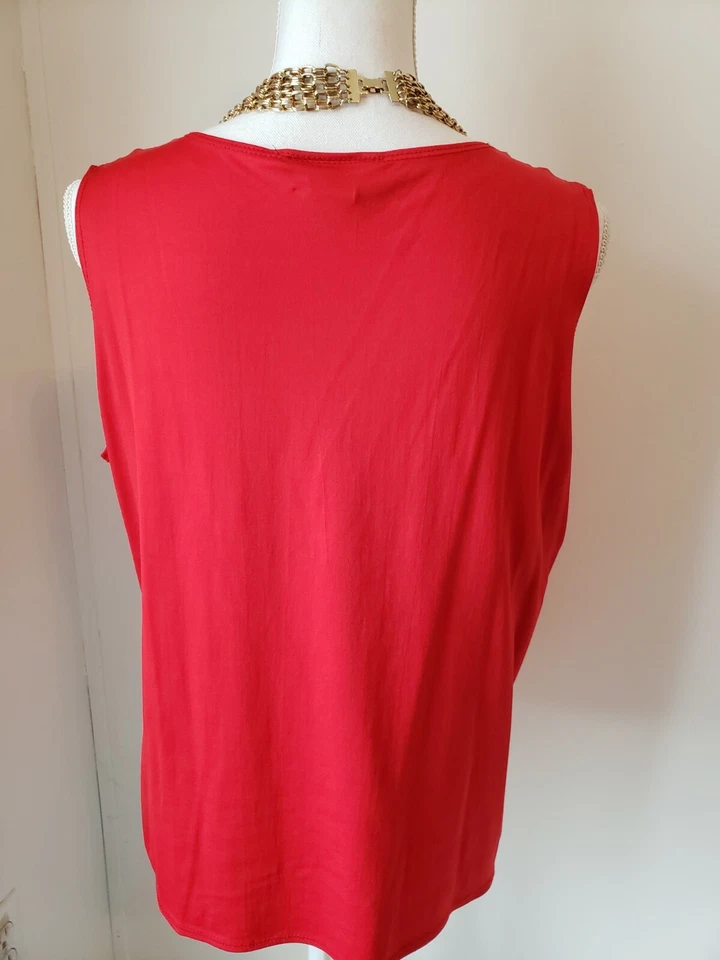 Elementz Womens Red Crew Neck Tank Top Stretch Knit Cami Sleeveless Blouse XL - Image 4 of 4