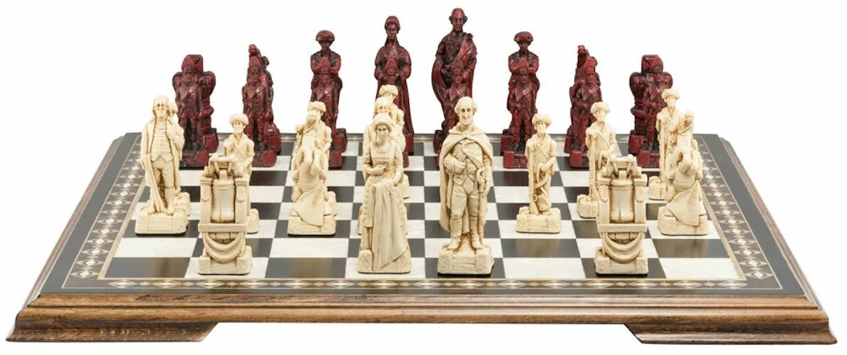 SAC American Revolutionary War Chess Set Ivory&Red With Wooden Board UK  made.