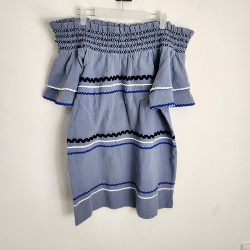 Vestido Mudpie Mujer Medio Azul Hombro Descubierto Detalle Cinta Calada Nuevo con Etiquetas - Imagen 5 de 8