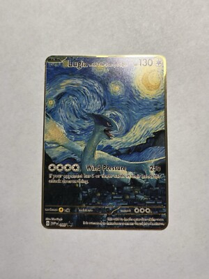 Lugia with The Starry Night Van Gogh Collectible Glittery Gold Metal Card Gift