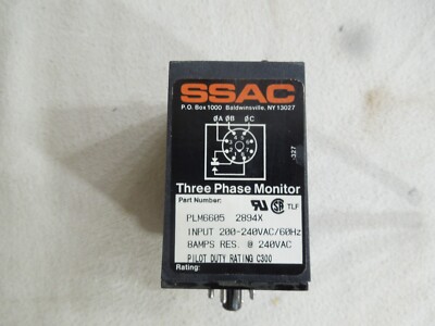 SSAC PLM6605 2000X 3~ VOLTAGE MONITOR 200-240VAC 60Hz 8A RES@240VAC PDR C300