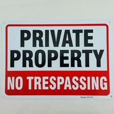 No Trespassing Signs Private Property Metal 10x14 Inch Rust Free, 4 Pk T-016