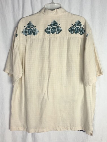 Tommy Bahama Button Up Silk Shirt Mens Beige L Short Sleeve Hawaiian Geometric - Imagen 3 de 5