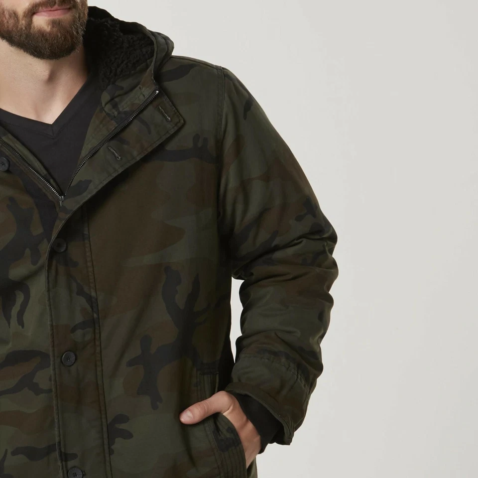 Excedente Para Hombre Parka con Capucha Ejército Camuflaje Chaqueta Negro Cálido Abrigo de Invierno S M L Grande Foto 2 de 3