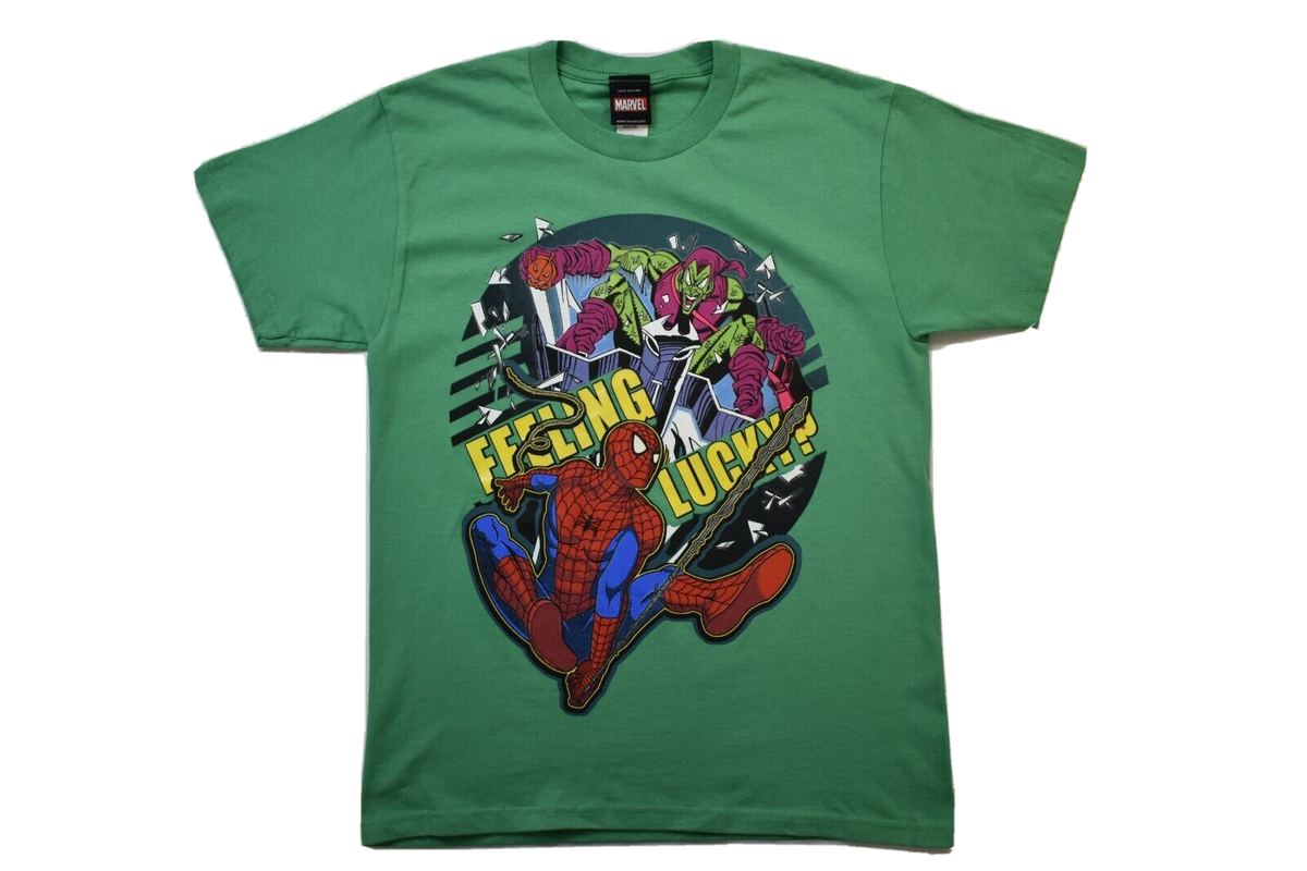 Marvel Youth Boys Green Goblin, Spiderman Feeling Lucky? Shirt New