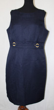 NWOT Tahari ASL Sz 16 Navy Blue Sleeveless Sheath Dress Textured Fabric Lined