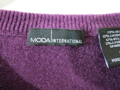 Moda International Silk Cashmere Purple Long Sleeve Cardigan w/ Button Decor M - Picture 7 of 14