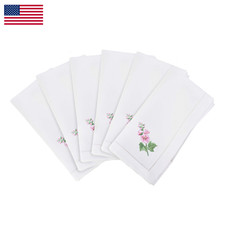 Juego de 6 servilletas bordadas Hollyhock hechas a mano estilo de vida Saro borde cosido