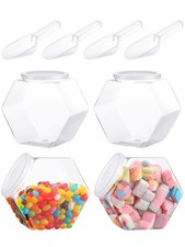 4 PCS Large Hexagon Candy Jar With Spoons Plastic Clear 72 oz