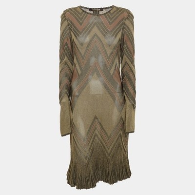 Roberto Cavalli Multicolor Metallic Lurex Knit Backless Knee Length Dress M