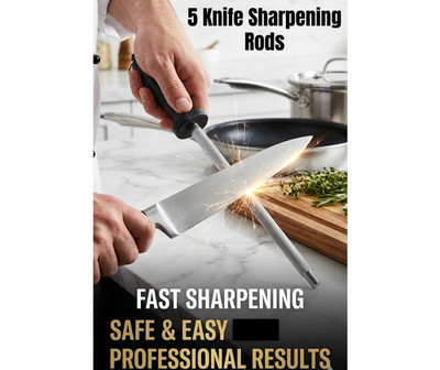 Knife Sharpener Rod Stainless Steel Easy Grip 5-Pack