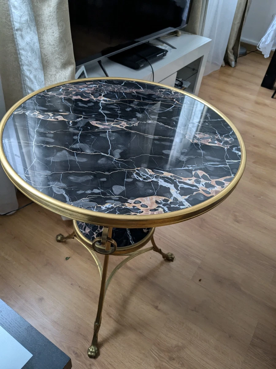 Guéridon Rond Contemporain Style Louis XVI En Bois Doré - Diamètre 50cm, Hauteur 71,5cm