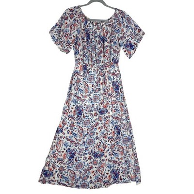 Mello Day Dress Womens Small Multicolor Paisley Midi Boho Fit & Flare Sundress