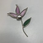 Vintage Stained Glass Sun Catcher Flower Light Pink Green 4”