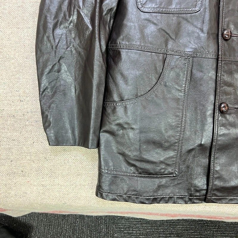 Vintage Sears Leather Jacket Mens 40 Brown 1970s Quilted Insulated Puffer - Image 3 of 4
