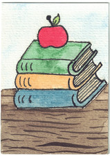 Apple Teacher Books ACEO Original Watercolor Painting OOAK