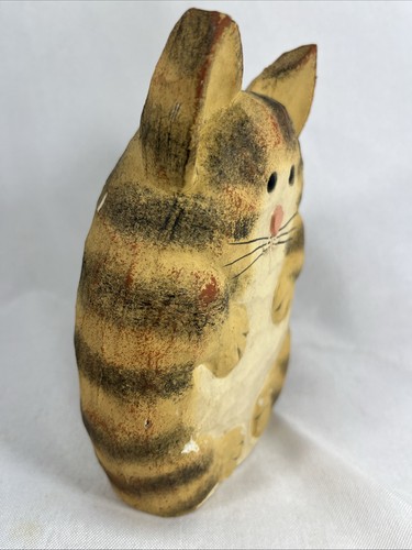 Folk Art Hand Carved Wood Orange Tabby Cat Figurine Statue Artist James Haddo 6” - Picture 2 of 10