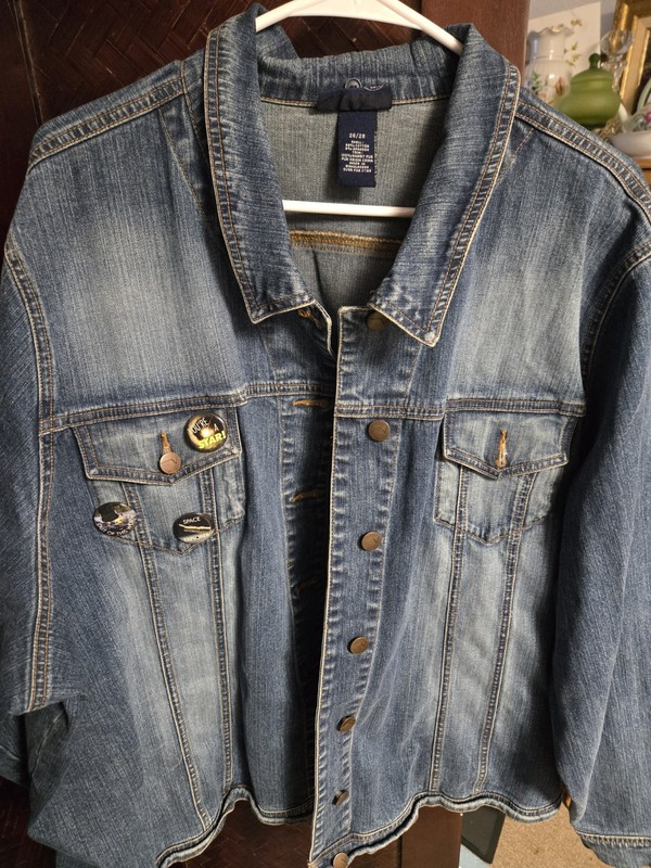 VENIZIA JEANS Clothing Co. denim jacket Lady Sz 26/28 With Three Removable Pins