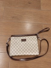 Gucci Beige GG Canvas Crossbody Bag with Blac...