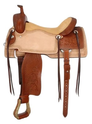 Western Barrel Racing Trail Horse Tack Saddle Premium Leather Tooled in All Size