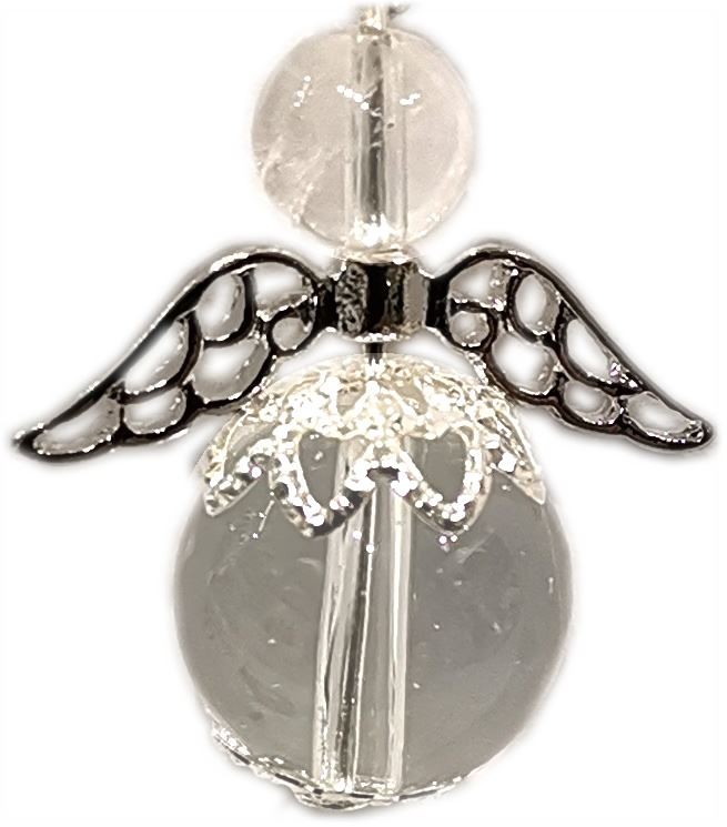 Handmade Clip-on Semi-precious Clear Quartz Gemstone Guardian Angel SilverPlated