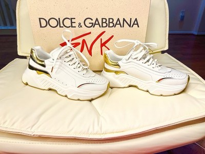 DOLCE & GABBANA White Gold Low Sneakers EU39.5 /US9 with white leather Laces