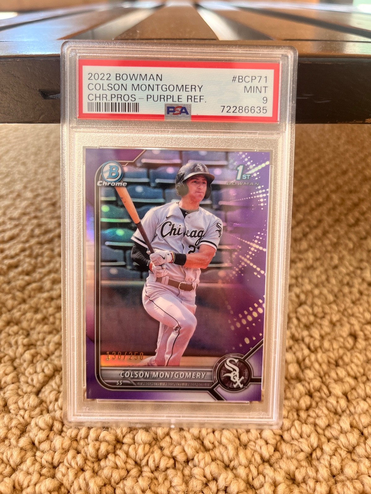 Colson Montgomery 1st 2022 Bowman Chrome BCP71 Purple Refractor 001/250 - PSA 9
