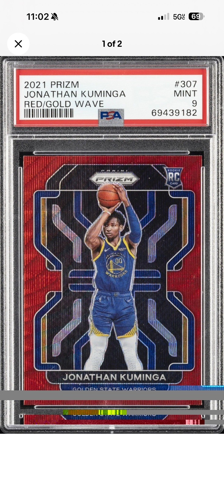 2021 PANINI PRIZM RED/GOLD WAVE #307 JONATHAN KUMINGA ROOKIE RC PSA 9