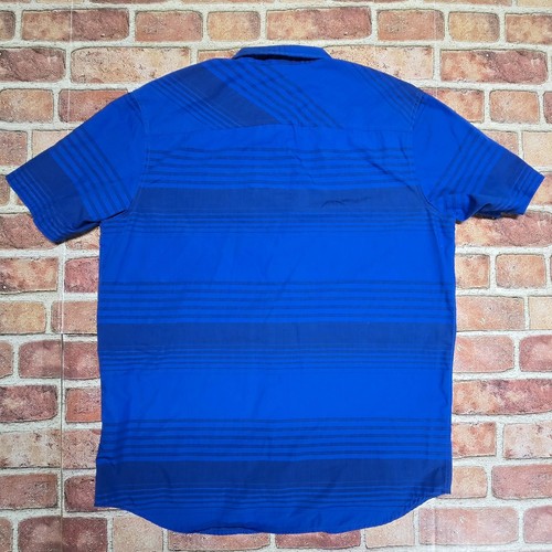 Oakley Mens Shirt Size Large Blue Black Stripe Short Sleeve Buttonup - Picture 7 of 13
