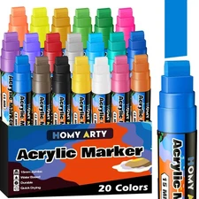 Acrylic Paint Markers 20 Colors, 15mm Jumbo Tip, Waterproof and Permanent Pai...