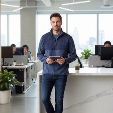 UNTUCKit Mens Pullover Sweater XXL 2XL Quarter Zip Blue Quilted Preppy Office