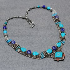 Tibetan Turquoise Coral Lapis Lazuli Handmade Ethnic Nepali Necklace 18